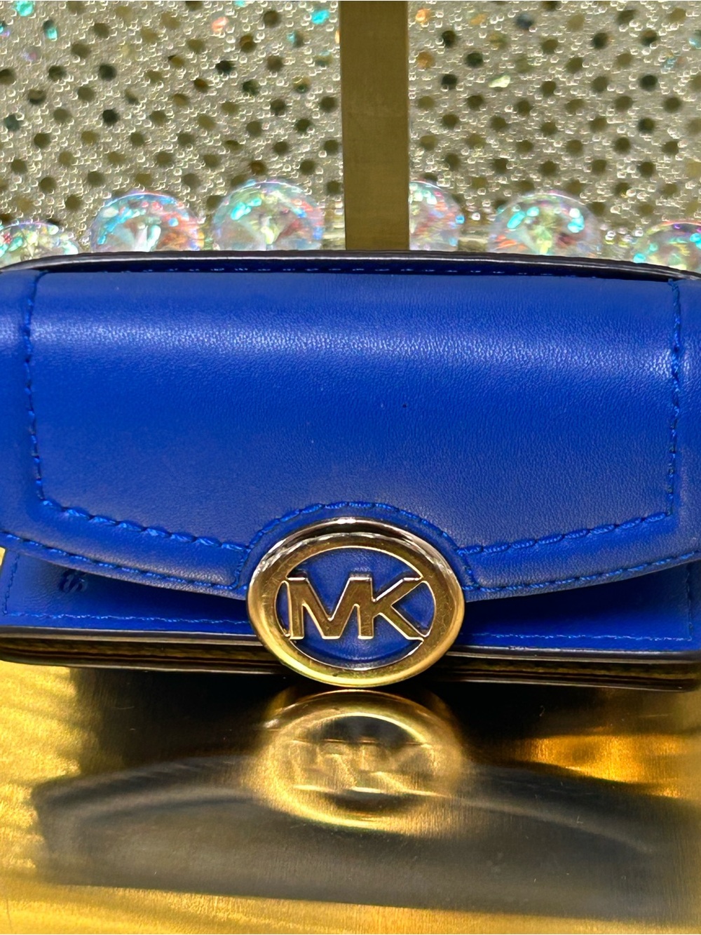 Michael Kors Royal Blue Leather and Light Blue Monogram Key Holder Card Case - Picture 10 of 14